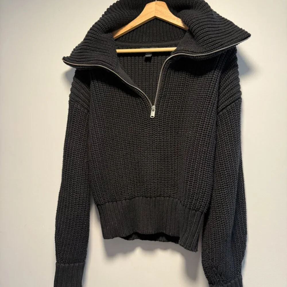 Athleta Women's Black Fisherman Ribbed Cotton Blend Large - Picture 4 of 6